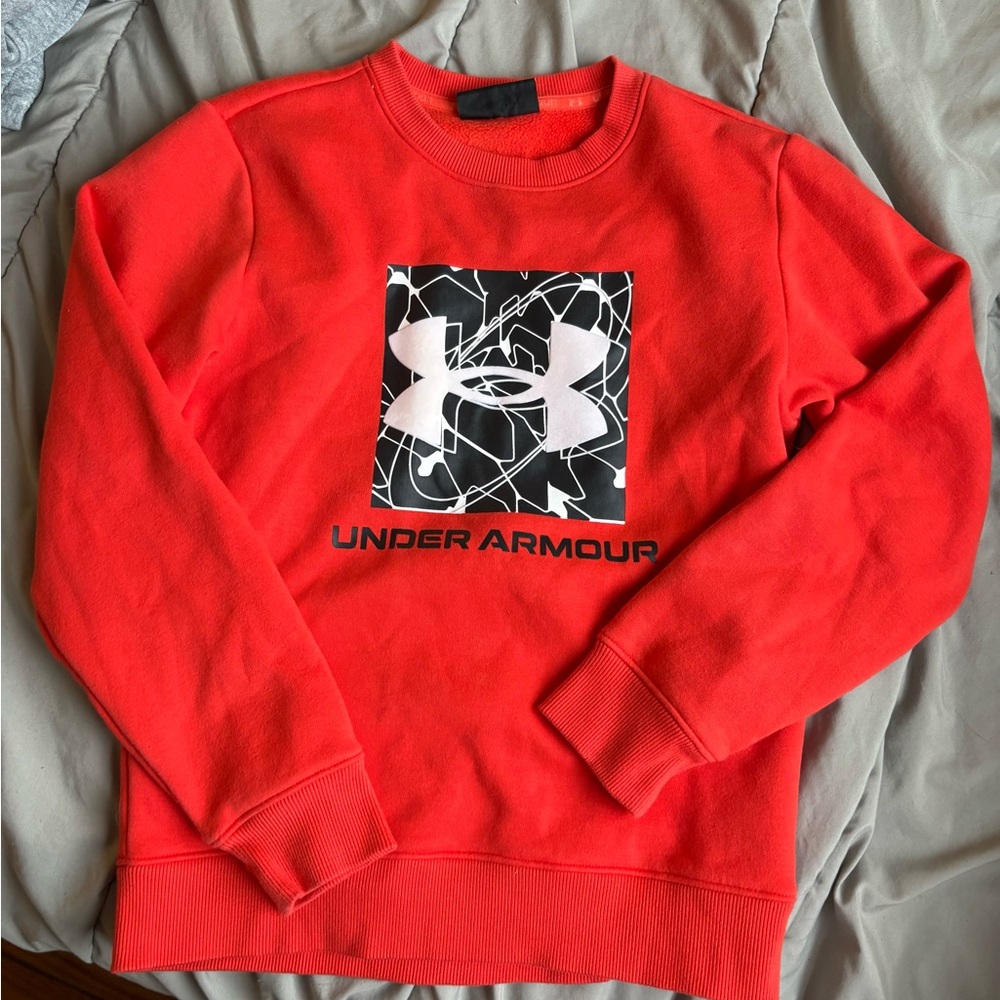 YLG Under Armour Orange Pullover Fleece Sweatshirt Boys Large